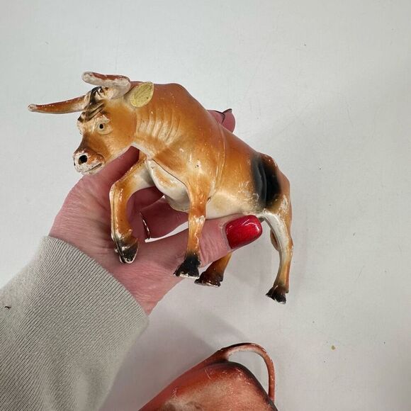 Vintage 1980s IMPERIAL Horse Dark Brown Cows Bull Figures Group of 6 Barn Animal - Picture 2 of 16